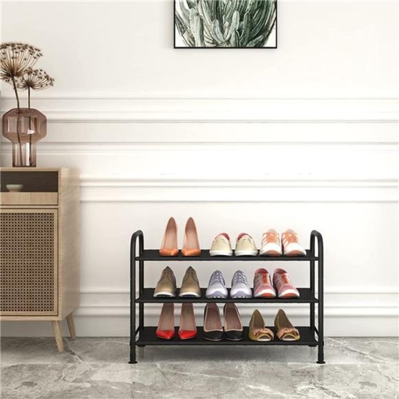 FKUO 3-Tier Shoe Rack Large Capacity Metal Oxford Fabric Shoe Storage Unit